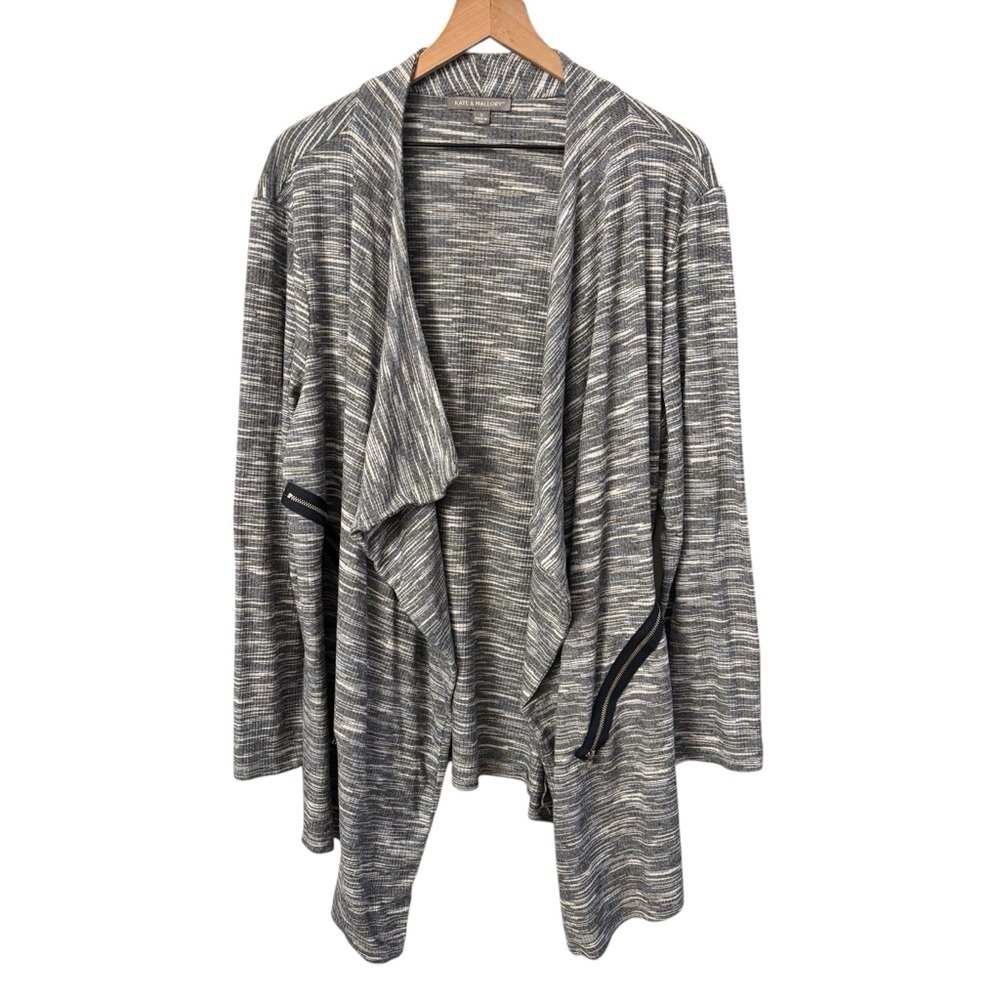 Kate & Mallory Waterfall Cardigan Size 1X Open Front Zippers Space-Dye Lagenlook